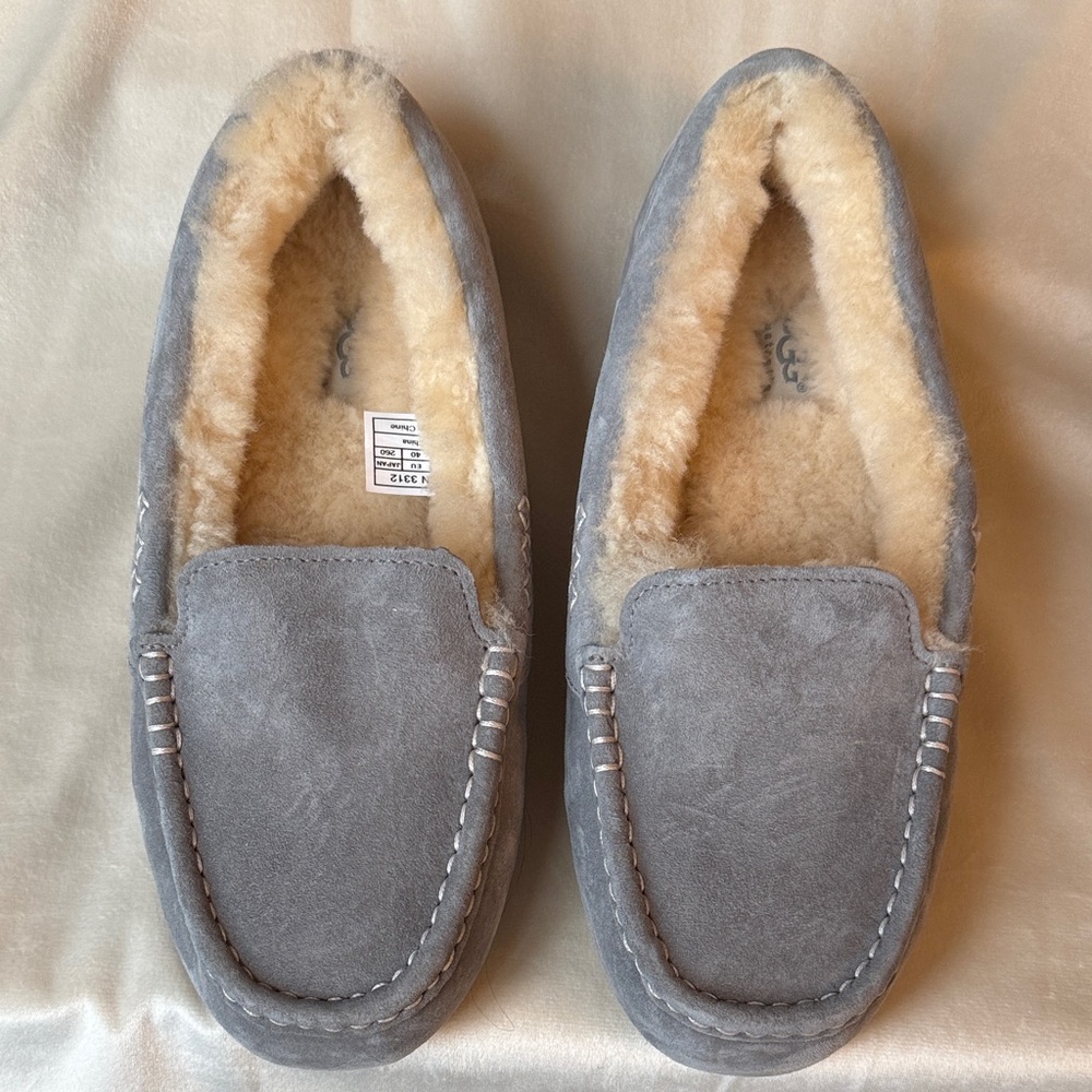 UGG Women’s Ansley Light Grey Suede & Sheepskin Slippers/Loafers
